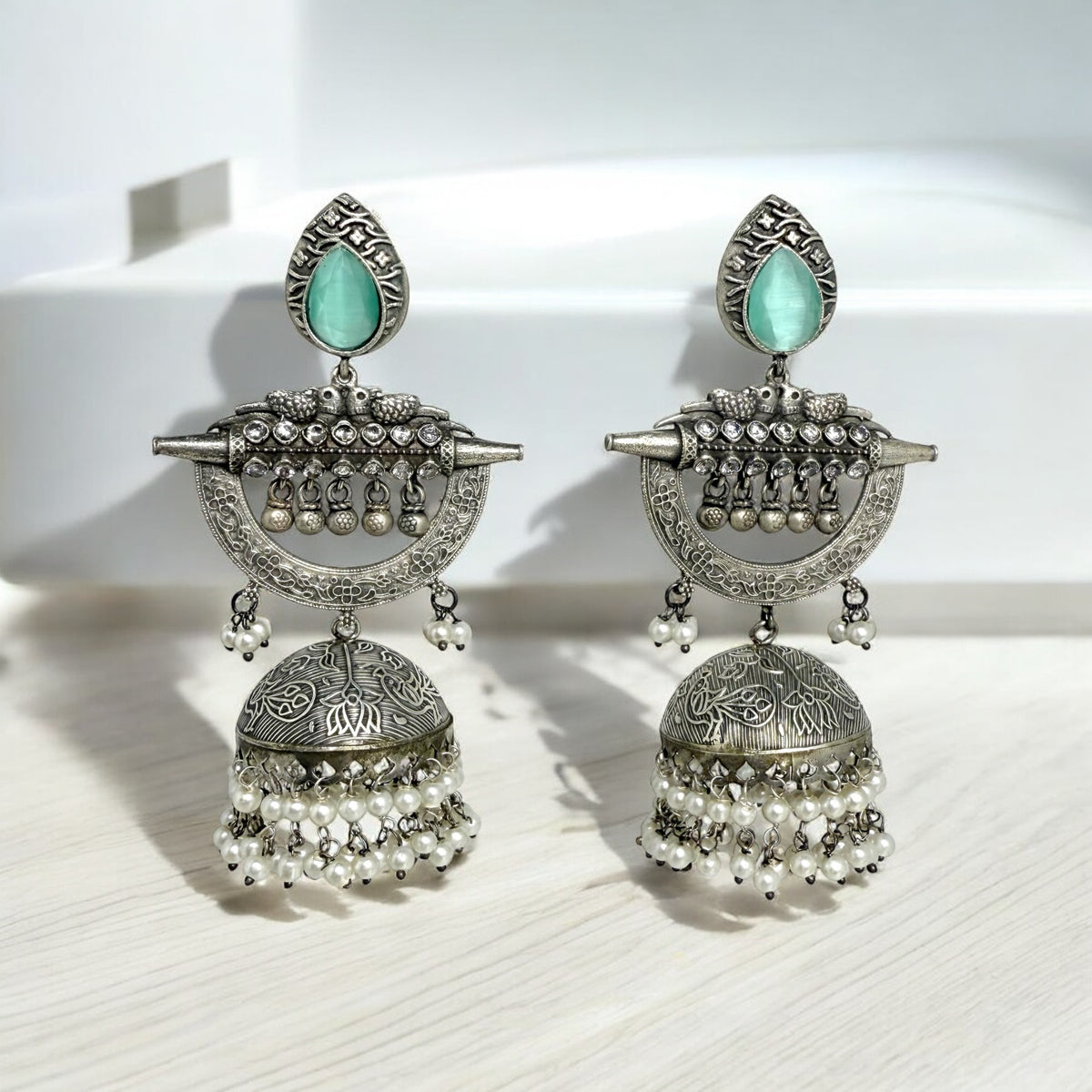 Ahalya Jhumka Earring - MANKAA Mint Earrings