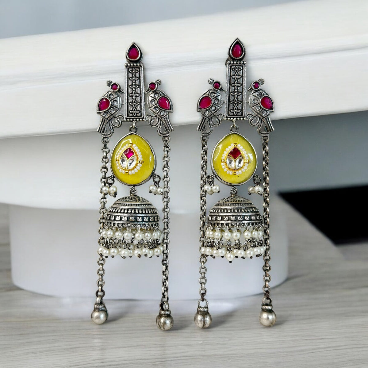 Kanaklata Drop Chain Earring - MANKAA Yellow Earrings