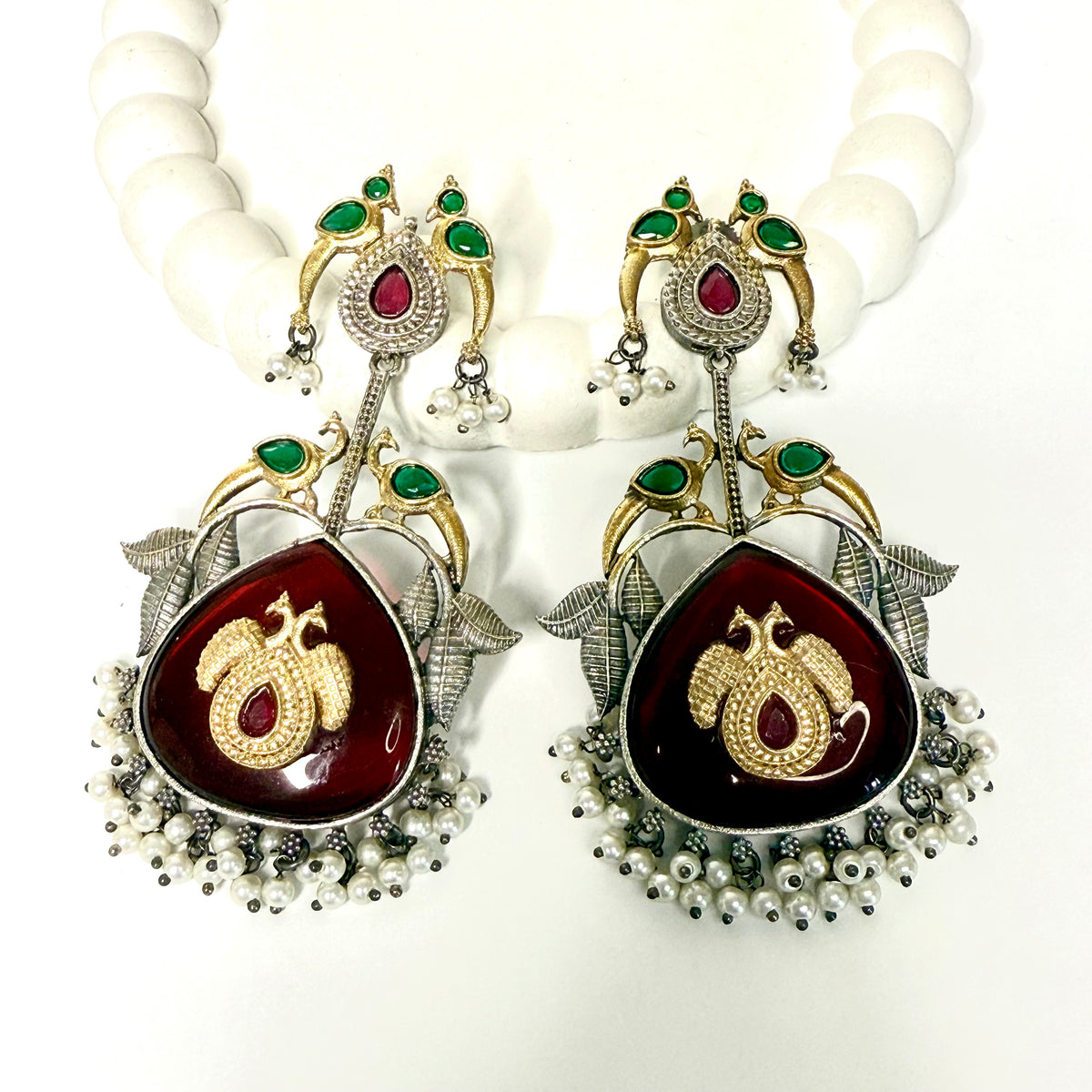 Maharani Peacock Earrings - MANKAA Ruby Earrings