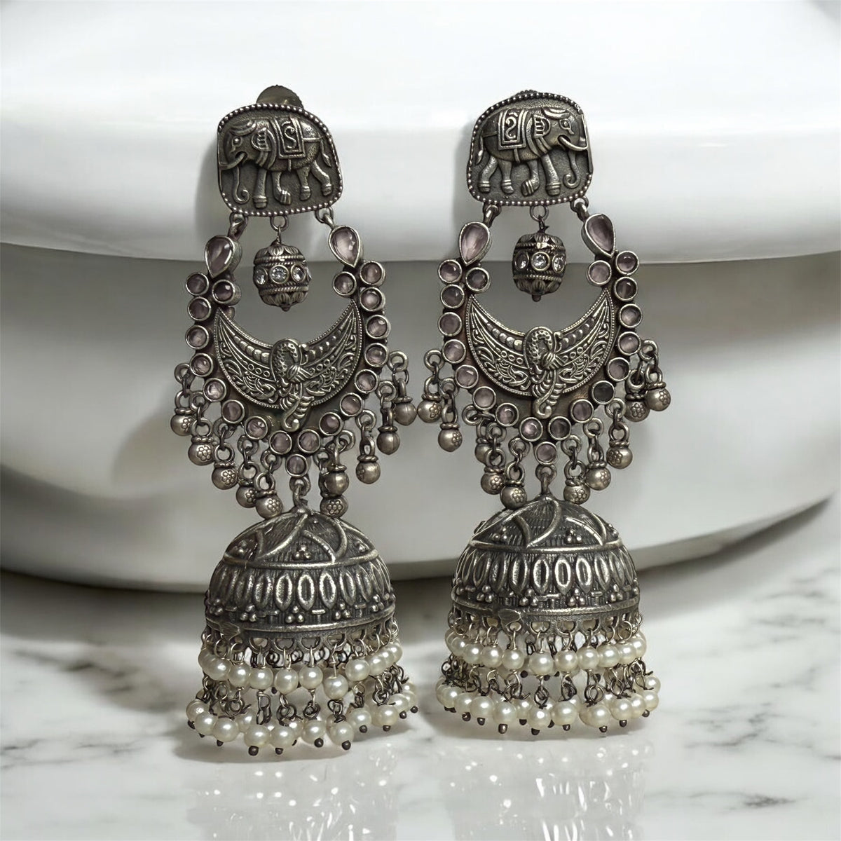 Gajakesari Jhumka Earring - MANKAA Pink Earring