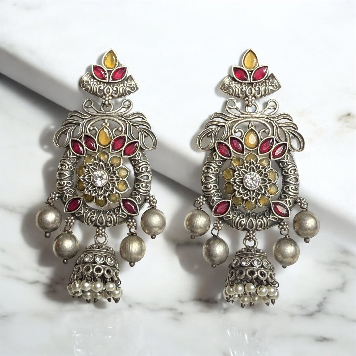 Manjari Jhumka Earring - MANKAA Yellow & Ruby Earrings