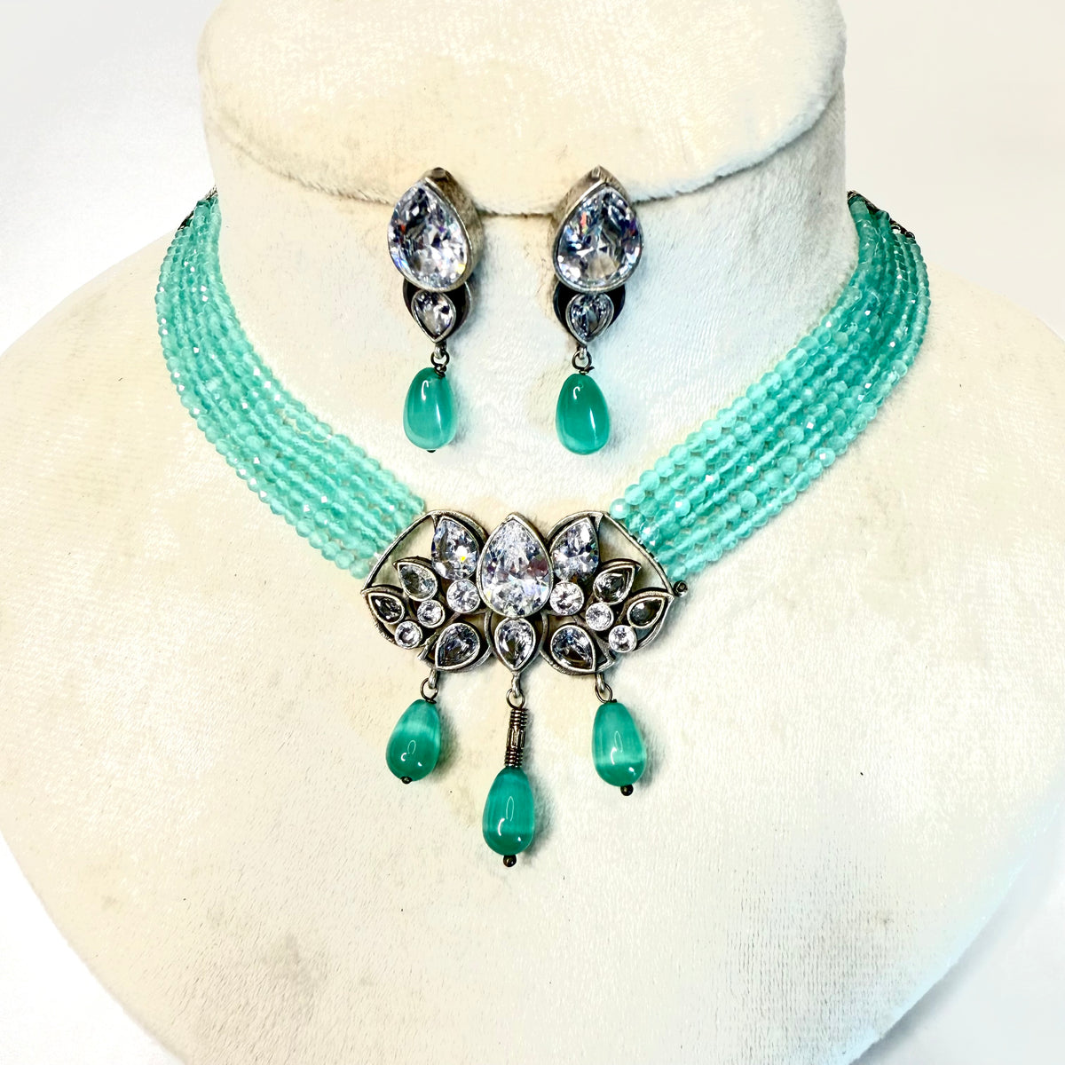 Rajeshwari Beaded Choker Set - MANKAA Mint Choker Set