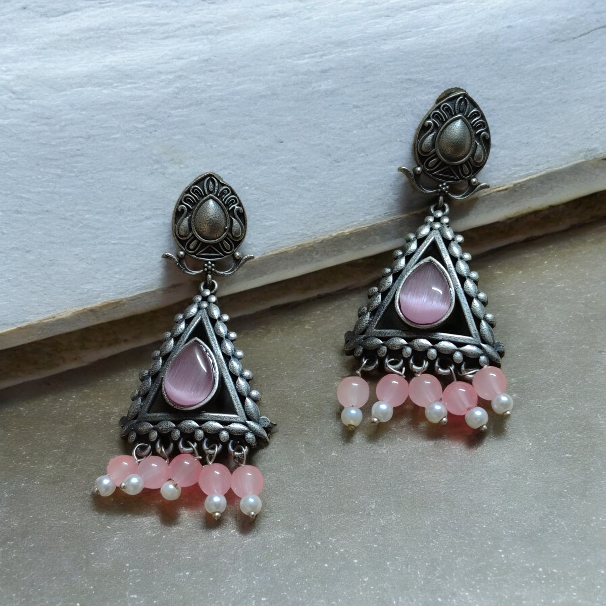Varya Pink Danglers - MANKAA Default Title Earrings