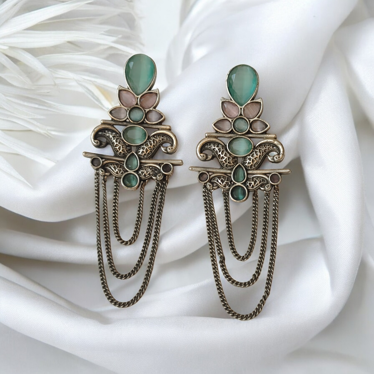 Arunima Mint & Pink Danglers - MANKAA Default Title Earrings
