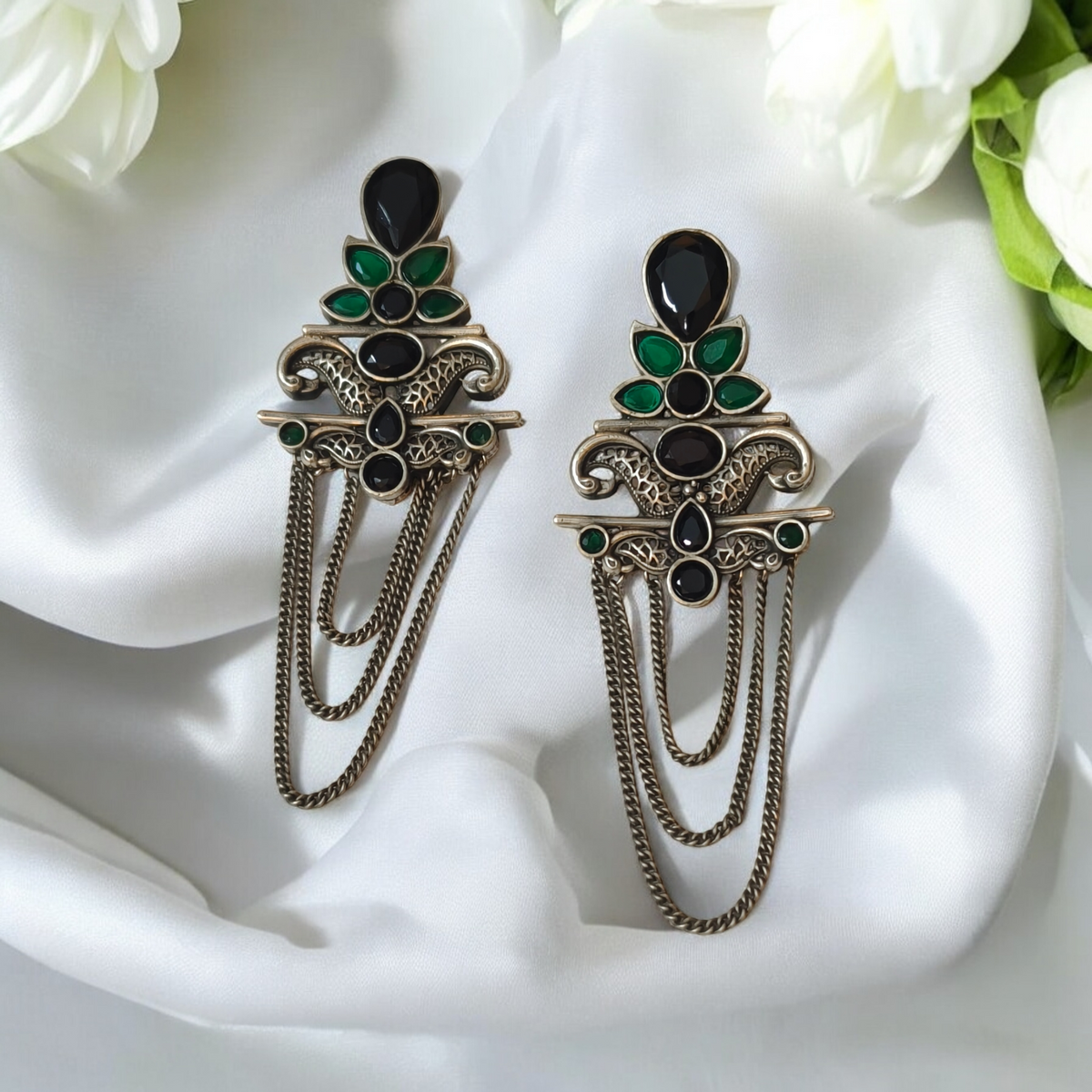 Arunima Emerald & Black Danglers - MANKAA Default Title Earrings