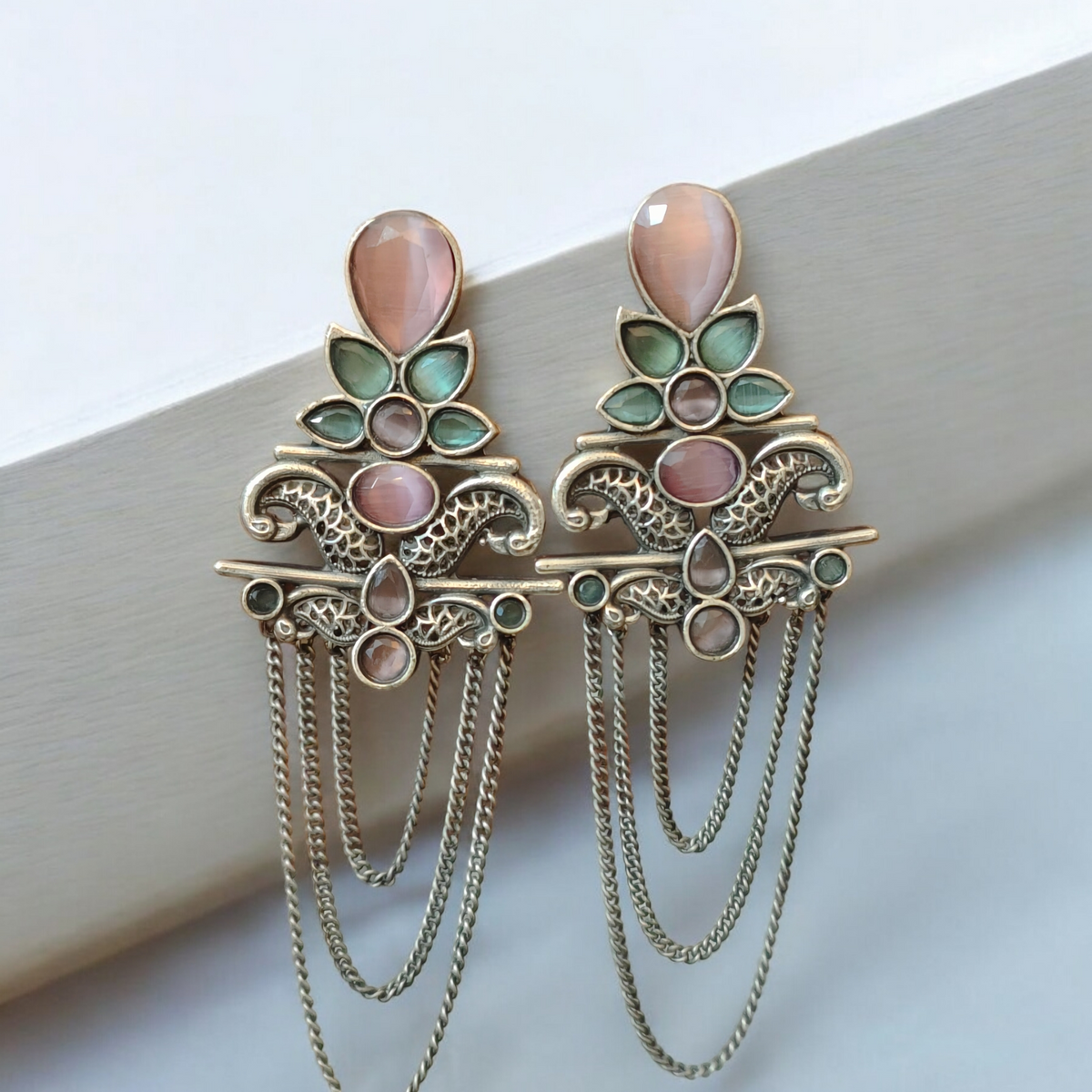 Arunima Pink & Mint Danglers - MANKAA Default Title Earrings