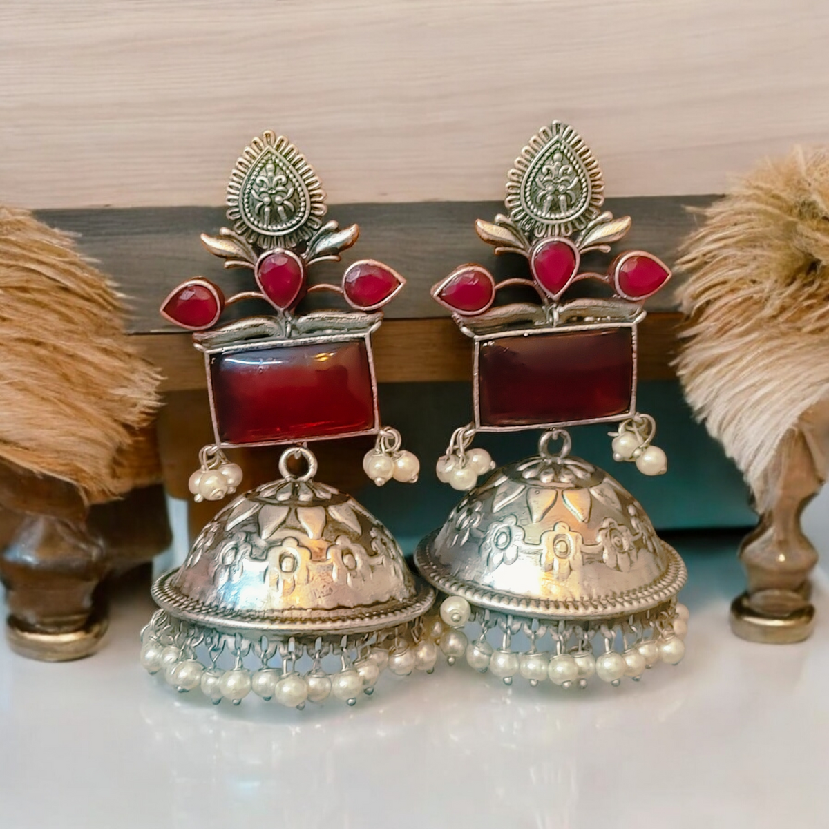 Aakriti Jhumka Earring - Ruby - MANKAA Default Title Earrings