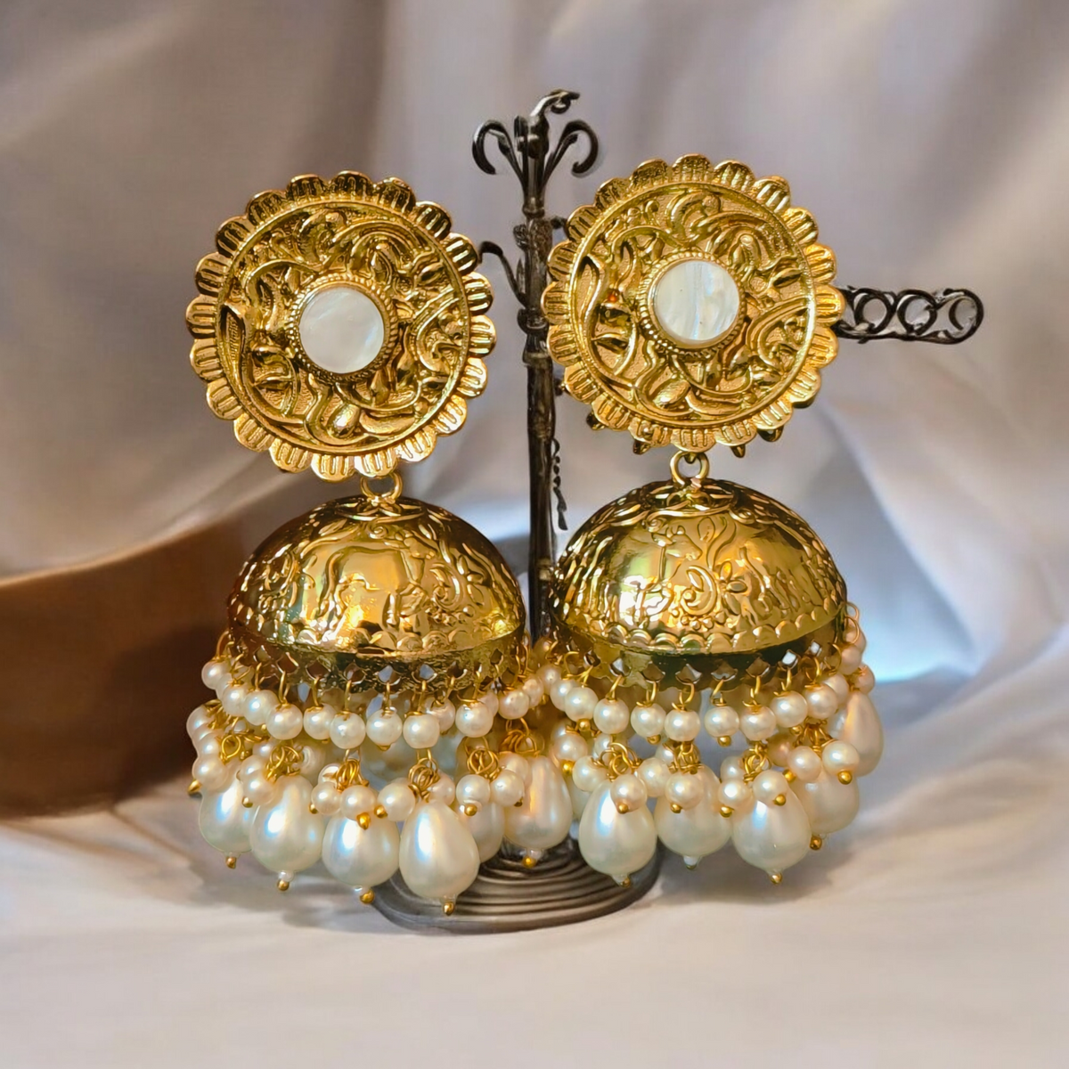 Jaanvi White Jhumka - MANKAA Default Title Earrings