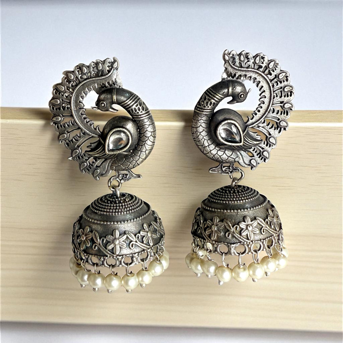 Kanira Jhumka Earring - MANKAA Clear White Earrings