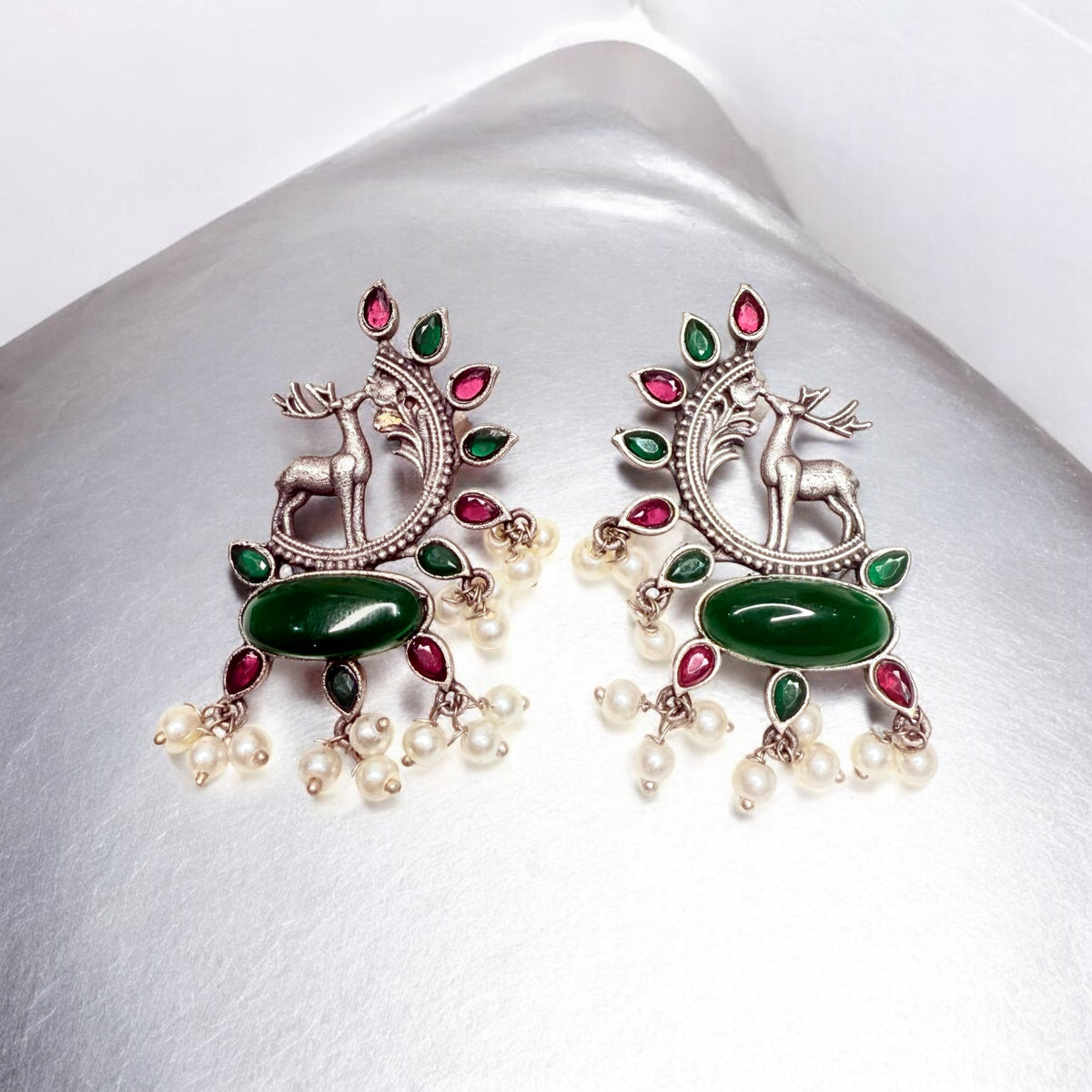 Hiranya Studs Earrings - MANKAA Ruby and Emerald Earrings