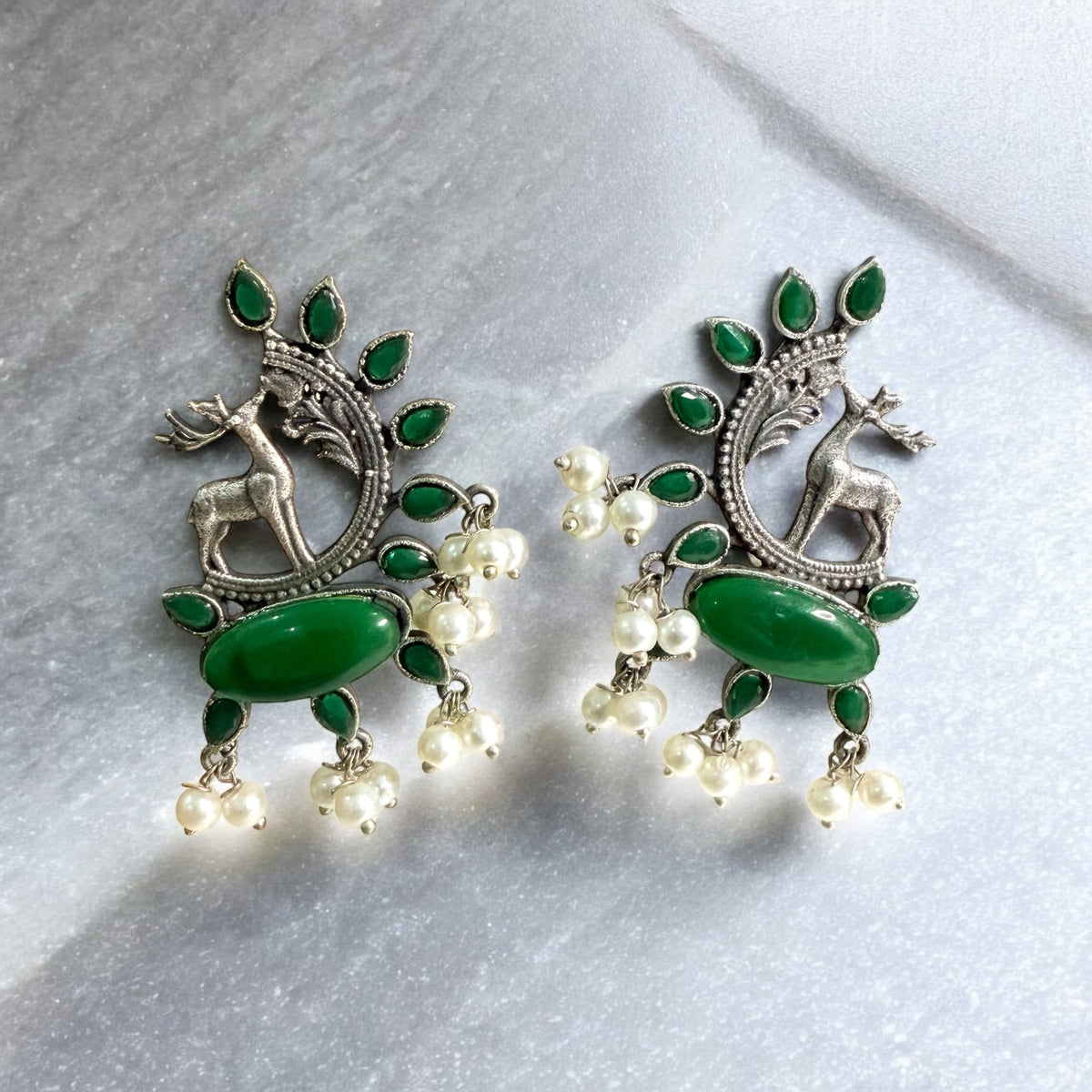 Hiranya Studs Earrings - MANKAA Green Earrings